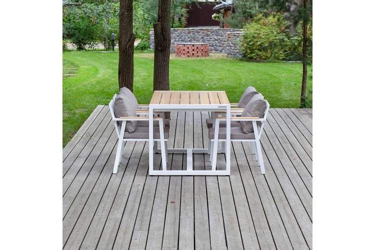 Набор садовый обеденный SANTORINI / 5 предметов: стол 150*87 и 4 стула / белый/бежево-серый (S4)-3
