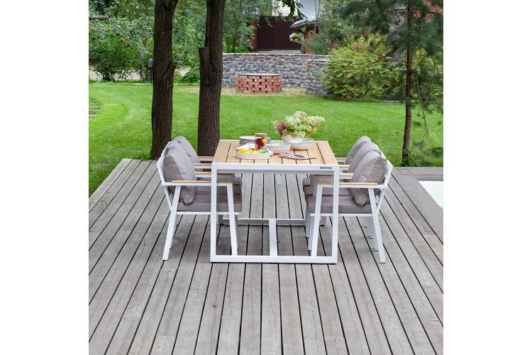 Набор садовый обеденный SANTORINI / 5 предметов: стол 150*87 и 4 стула / белый/бежево-серый (S4)-1