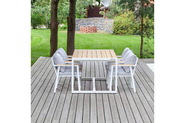 Набор садовый обеденный SANTORINI / 7 предметов: стол 180*98 и 6 стульев / белый/светло-серый-3