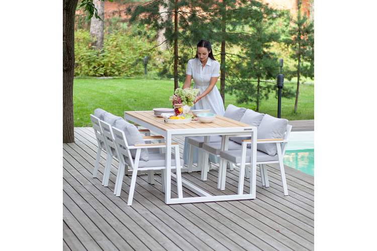 Набор садовый обеденный SANTORINI / 7 предметов: стол 180*98 и 6 стульев / белый/светло-серый-2