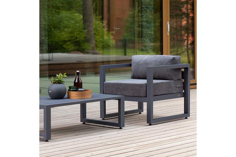 Набор садовой мебели CAPRI / 5 предметов: диван, 2 кресла, столик, пуф / серый алюминиевый каркас, темно-серый текстиль-1