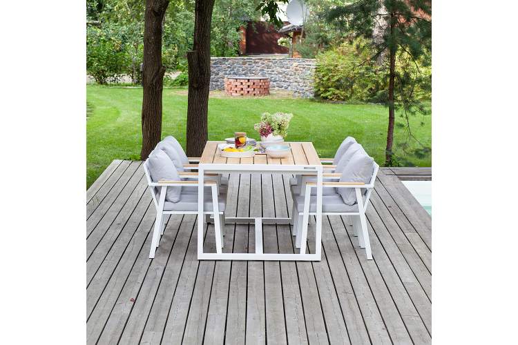 Набор садовый обеденный SANTORINI / 7 предметов: стол 180*98 и 6 стульев / белый/светло-серый