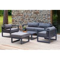 Набор садовой мебели CAPRI / 5 предметов: диван, 2 кресла, столик, пуф / серый алюминиевый каркас, темно-серый текстиль