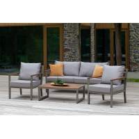 Набор садовой мебели SANTORINI / 4 предмета: диван, 2 кресла, столик / бежево-серый алюминиевый каркас, серый текстиль, лиственница