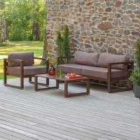 Набор садовой мебели CAPRI / 3 предмета: диван, кресло, столик / коричневый алюминиевый каркас, коричневый текстиль