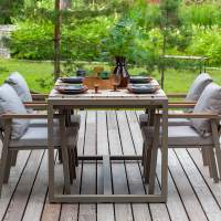 Набор садовой мебели обеденный SANTORINI / 5 предметов: стол и 4 стула / бежево-серый алюминиевый каркас, серый текстиль, лиственница