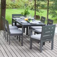 Набор садовый обеденный KORFU / 7 предметов: стол 180*87, 4 стула без и 2 с подлокотниками / каркас алюминий цвет LAVA, светло-серый текстиль