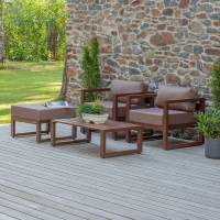 Набор садовой мебели CAPRI / 4 предмета: 2 кресла, столик, пуф / коричневый алюминиевый каркас, коричневый текстиль