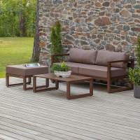Набор садовой мебели CAPRI / 3 предмета: диван, столик, пуф / коричневый алюминиевый каркас, коричневый текстиль