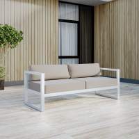 Набор садовой мебели CAPRI / 4 предмета: диван, 2 кресла, столик / белый алюминиевый каркас, серо-коричневый текстиль