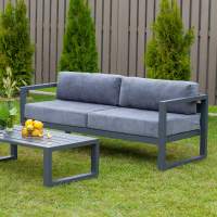Набор садовой мебели CAPRI / 3 предмета: диван, кресло, столик / серый алюминиевый каркас, темно-серый текстиль