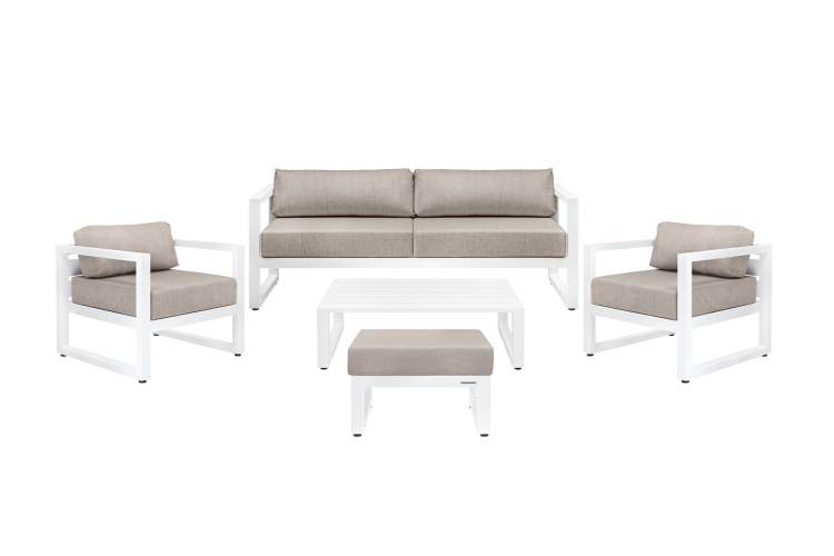 Набор садовой мебели CAPRI / 5 предметов: диван, 2 кресла, столик, пуф / белый алюминиевый каркас, серо-коричневый текстиль-29