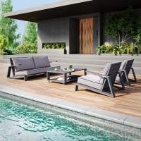 Набор садовой мебели KORFU / 4 предмета: диван, 2 кресла, столик / каркас алюминий цвет LAVA, обивка серый текстиль