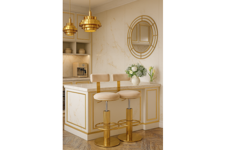 Стул барный Вивиан MC111-GR-2, светло-серый/глянцевое золото-6