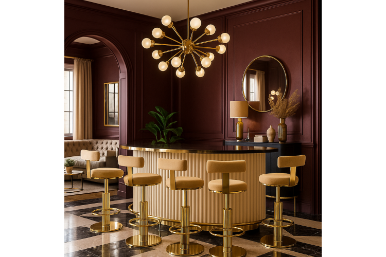 Стул барный Вивиан MC111-GR-2, светло-серый/глянцевое золото-5