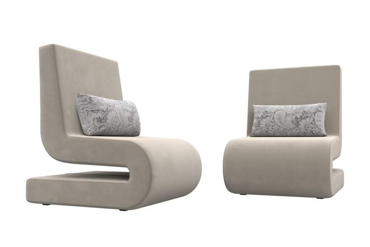 Кресло Волна (2 шт.) Микровельвет;Велюр бежевый;серый-2