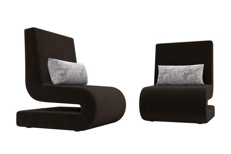 Кресло Волна (2 шт.) Микровельвет;Велюр коричневый;серый-2