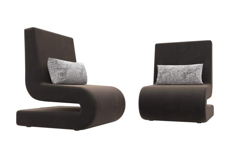 Кресло Волна (2 шт.) Велюр Seven 727 коричневый;Seven 17 серый-2