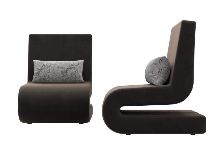 Кресло Волна (2 шт.) Велюр Seven 727 коричневый;Seven 17 серый-1