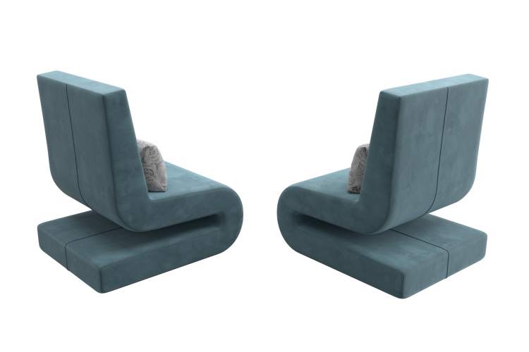 Кресло Волна (2 шт.) Велюр Seven 113 бирюзовый;Seven 17 серый-4