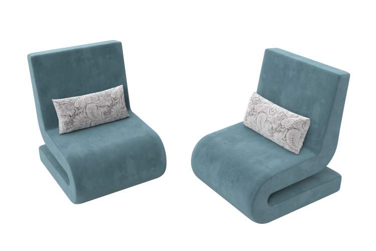 Кресло Волна (2 шт.) Велюр Seven 113 бирюзовый;Seven 17 серый-3