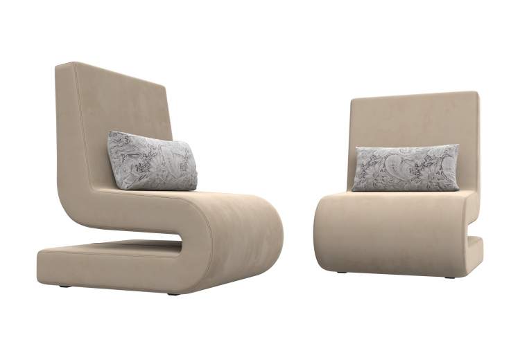 Кресло Волна (2 шт.) Велюр Seven 729 бежевый;Seven 17 серый-2