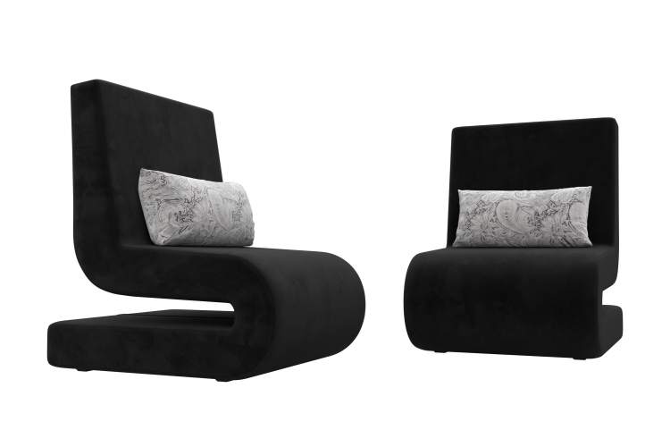 Кресло Волна (2 шт.) Велюр Seven 35 черный;Seven 17 серый-2