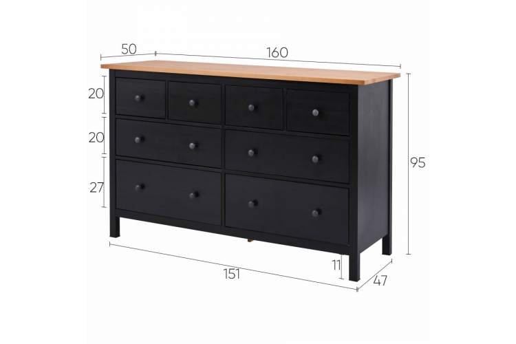 Комод КЫМОР 8 ящиков Черный/Светло-коричневый-11