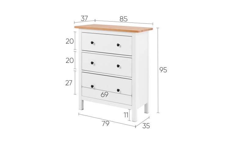 Комод КЫМОР 3 ящика МИНИ Белый/Светло-коричневый-7