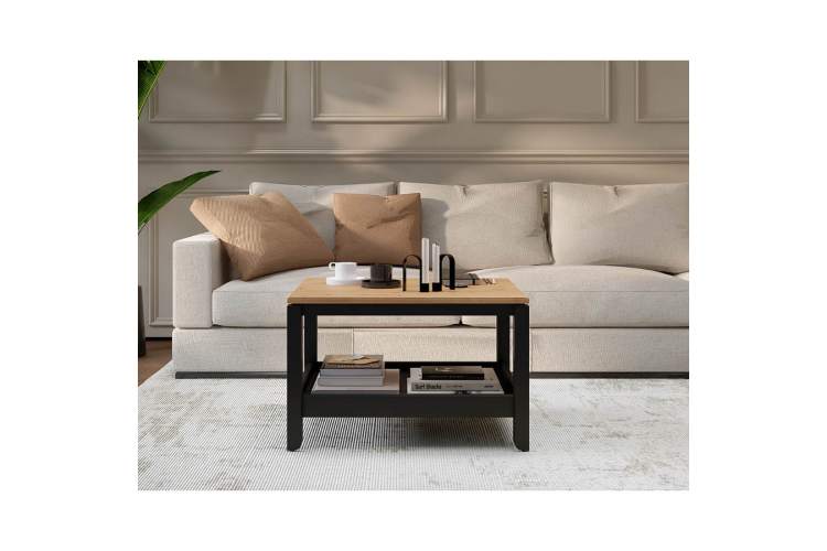 Журнальный стол КОДЗУВ 75x60 Черный/Светло-коричневый-3