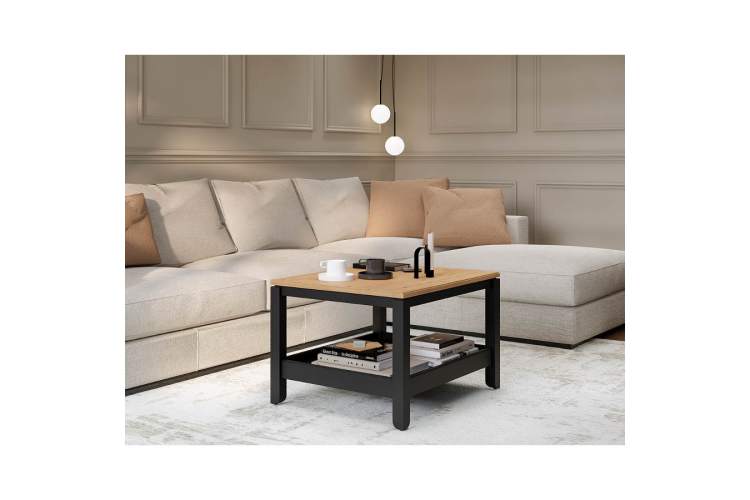 Журнальный стол КОДЗУВ 75x60 Черный/Светло-коричневый-2