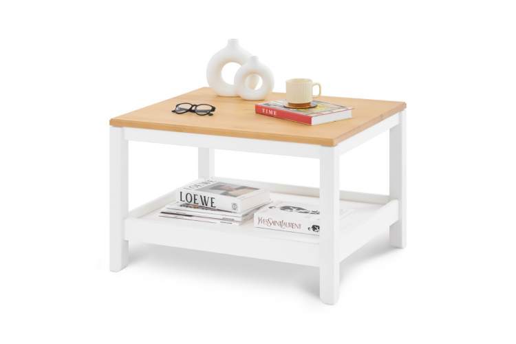 Журнальный стол КОДЗУВ 75x60 Белый/Светло-коричневый