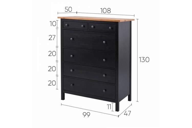 Комод КЫМОР 6 ящиков Черный/Светло-коричневый-13