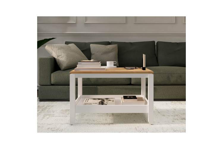 Журнальный стол КОДЗУВ 75x60 Белый/Светло-коричневый-2