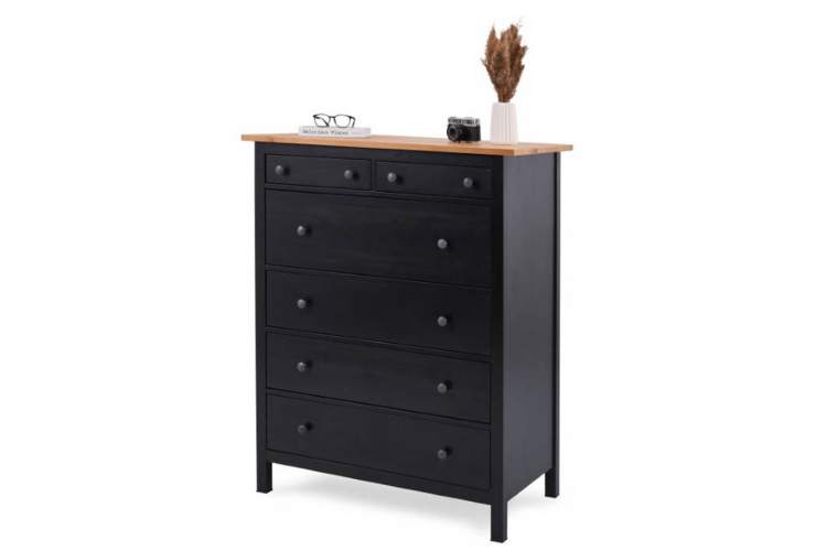Комод КЫМОР 6 ящиков Черный/Светло-коричневый