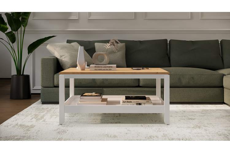 Журнальный стол КОДЗУВ 100x75 Белый/Светло-коричневый-2