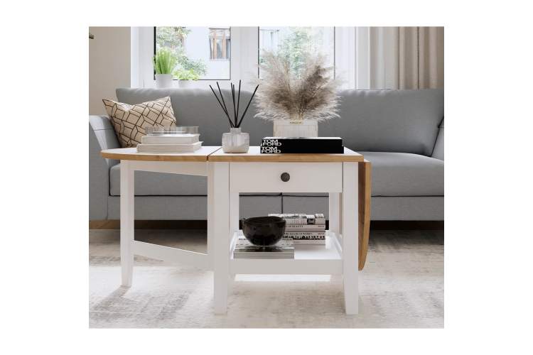 Журнальный стол ВУХТЫМ с ящиком 140х65 Белый/Светло-коричневый-3