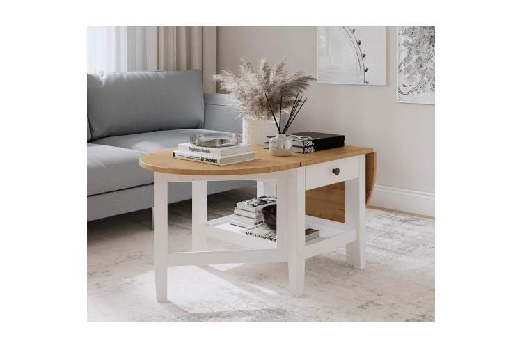 Журнальный стол ВУХТЫМ с ящиком 140х65 Белый/Светло-коричневый-2