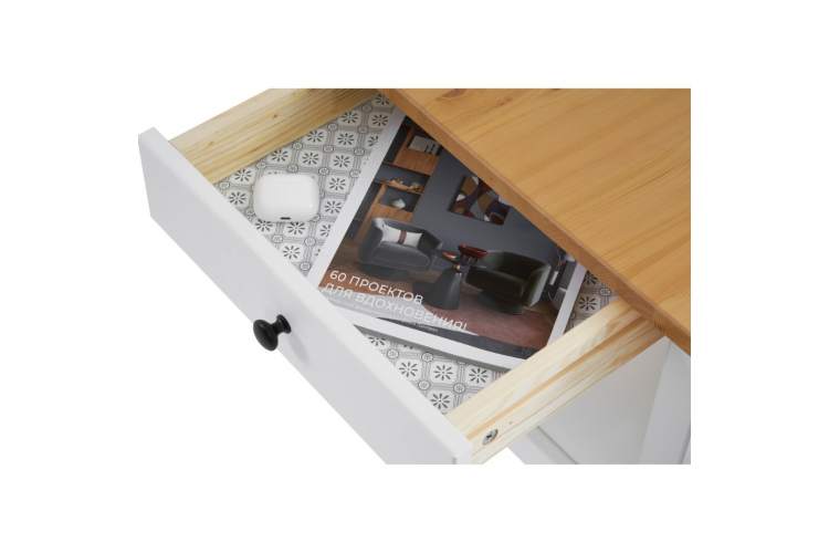 Журнальный стол ВУХТЫМ с ящиком 140х65 Белый/Светло-коричневый-10