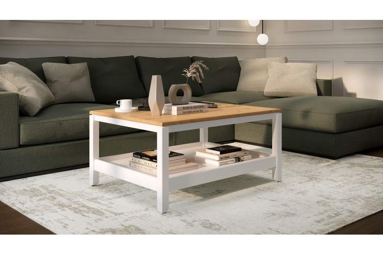 Журнальный стол КОДЗУВ 100x75 Белый/Светло-коричневый-3