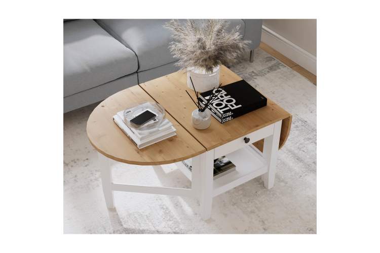 Журнальный стол ВУХТЫМ с ящиком 140х65 Белый/Светло-коричневый-4