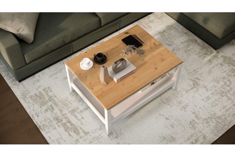 Журнальный стол КОДЗУВ 100x75 Белый/Светло-коричневый-4