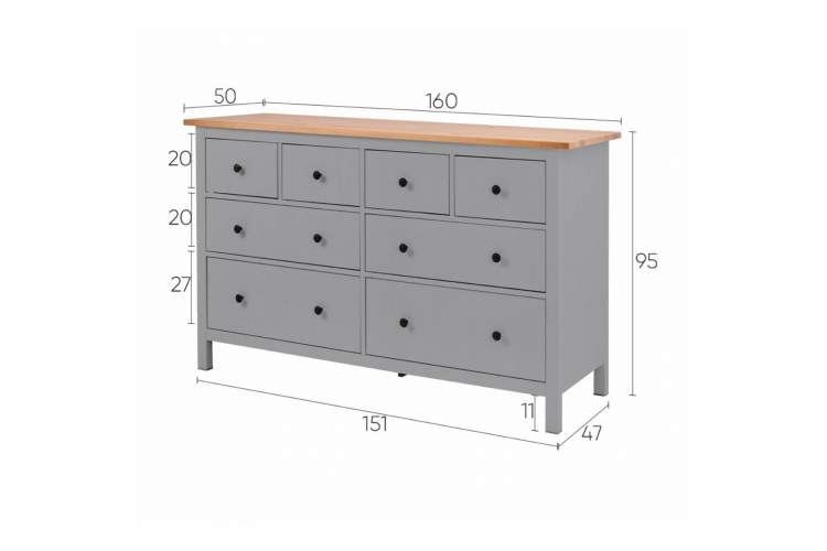 Комод КЫМОР 8 ящиков Серый/Светло-коричневый-14