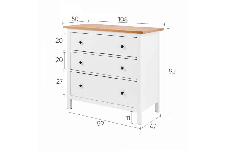 Комод КЫМОР 3 ящика Белый/Светло-коричневый-12