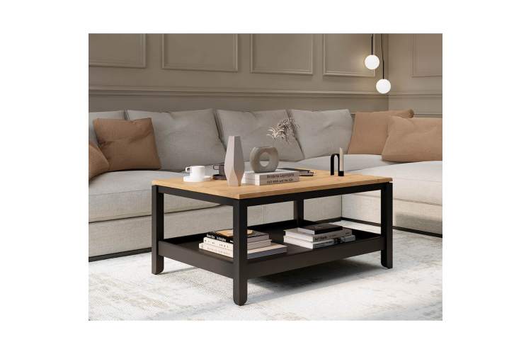 Журнальный стол КОДЗУВ 100x75 Черный/Светло-коричневый-2