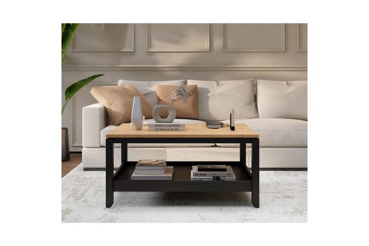 Журнальный стол КОДЗУВ 100x75 Черный/Светло-коричневый-3