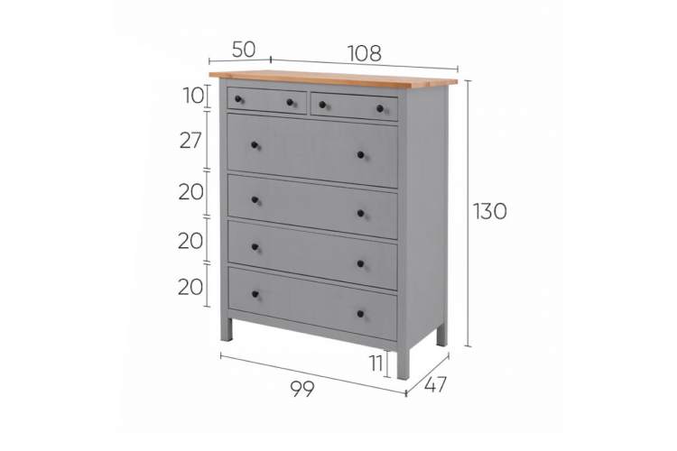 Комод КЫМОР 6 ящиков Серый/Светло-коричневый-14