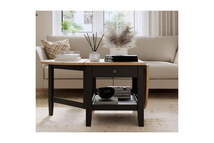 Журнальный стол ВУХТЫМ с ящиком 140х65 Черный/Светло-коричневый-3
