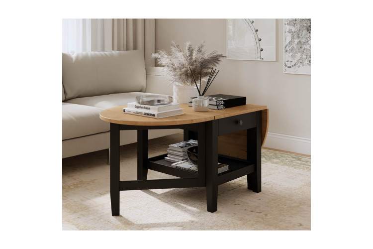 Журнальный стол ВУХТЫМ с ящиком 140х65 Черный/Светло-коричневый-2