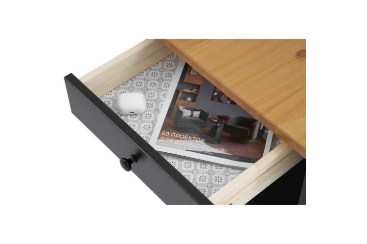 Журнальный стол ВУХТЫМ с ящиком 140х65 Черный/Светло-коричневый-10